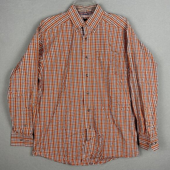 Ariat Pro Series Button Down Shirt Mens Size Medium Orange Black Check Pattern - Picture 1 of 10